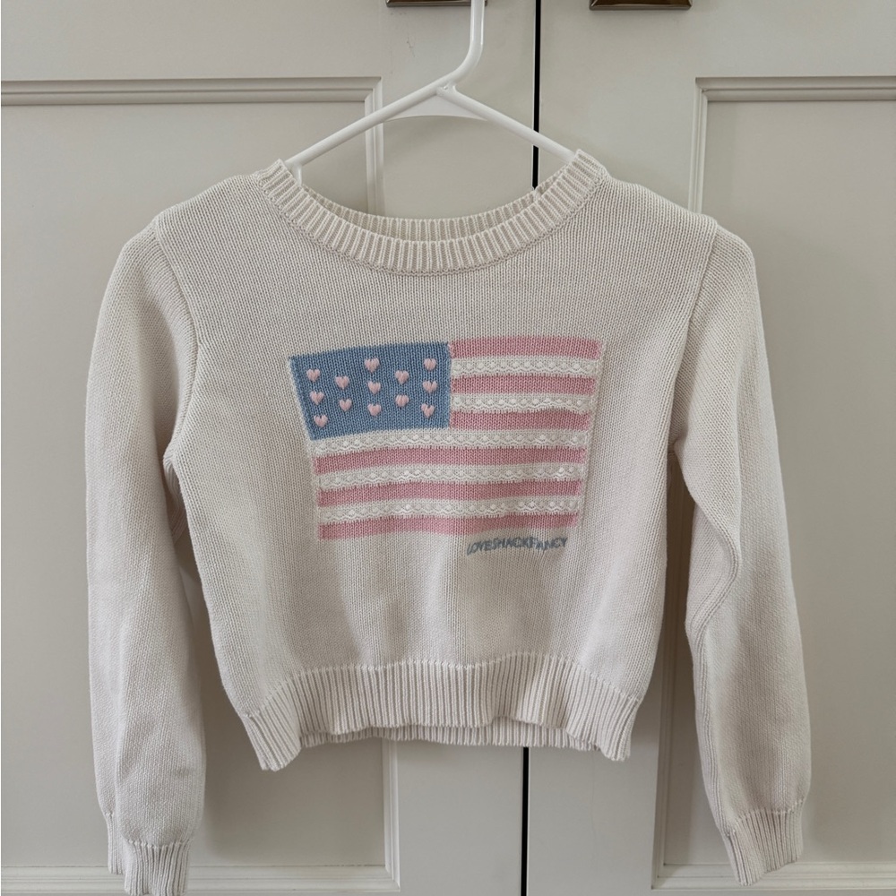 LoveShackFancy Girls Flag Sweater - Pink and Blue